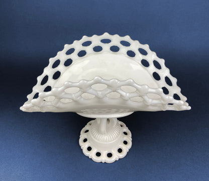 Banana Bowl. Westmoreland Vintage Milk Glass Pedestal Bowl. Reticulated Edge and Doric Stand. Table Centerpiece. - Tampa Home & Garden Store