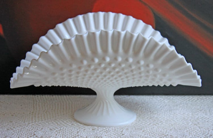 Banana Bowl. Westmoreland Vintage Milk Glass Pedestal Bowl. Reticulated Edge and Doric Stand. Table Centerpiece. - Tampa Home & Garden Store