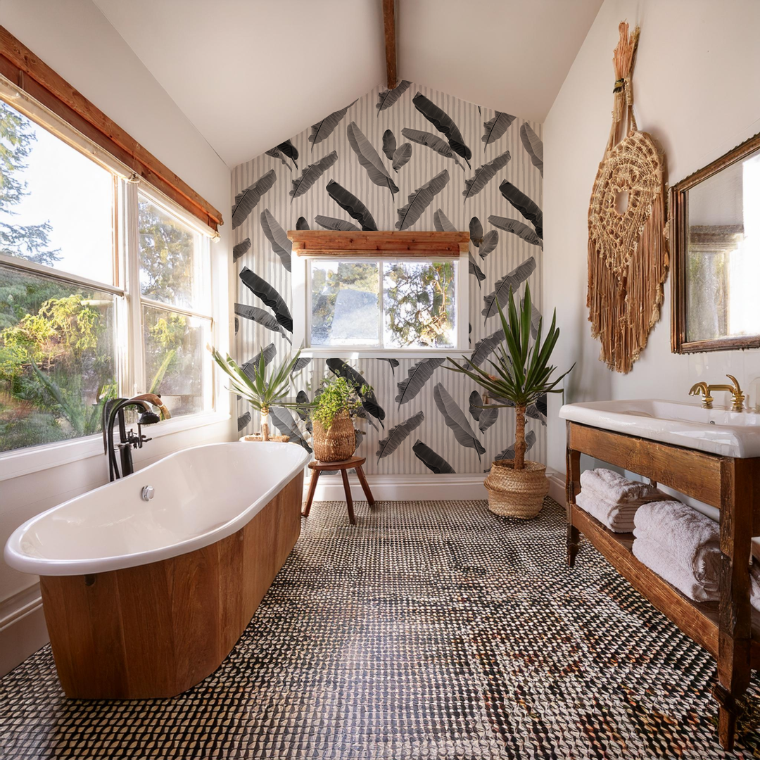 Banana Cabana Wallpaper, black and white - Tampa Home & Garden Store