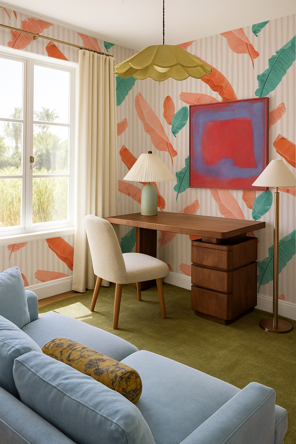 Banana Cabana Wallpaper, coral and teal - Tampa Home & Garden Store