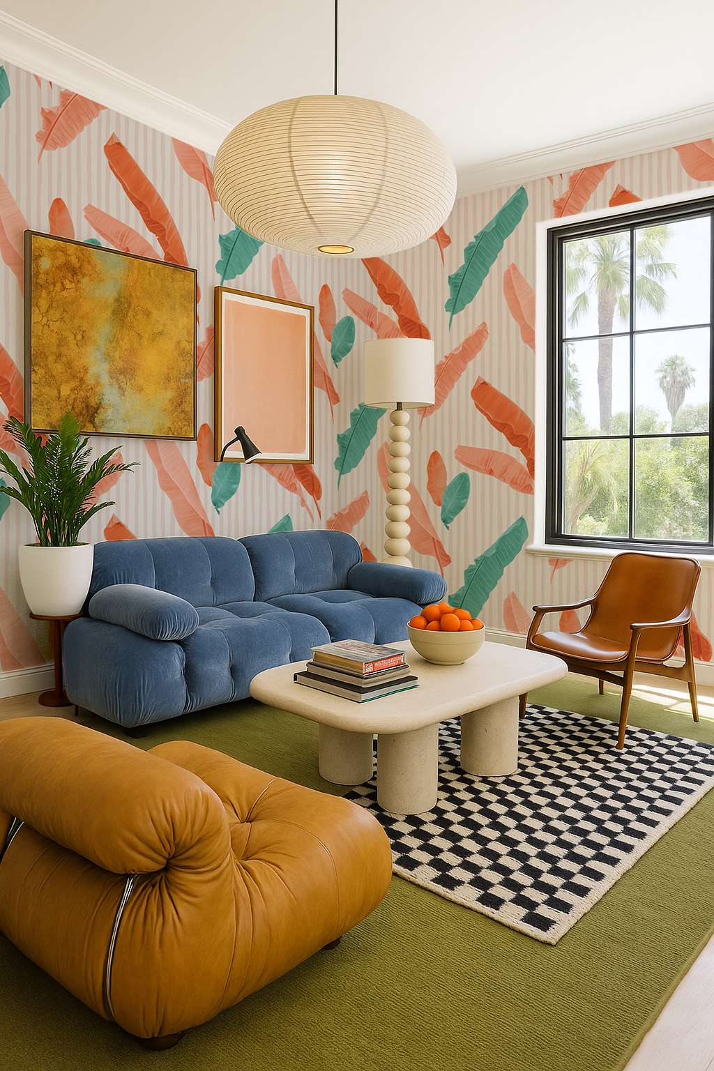 Banana Cabana Wallpaper, coral and teal - Tampa Home & Garden Store
