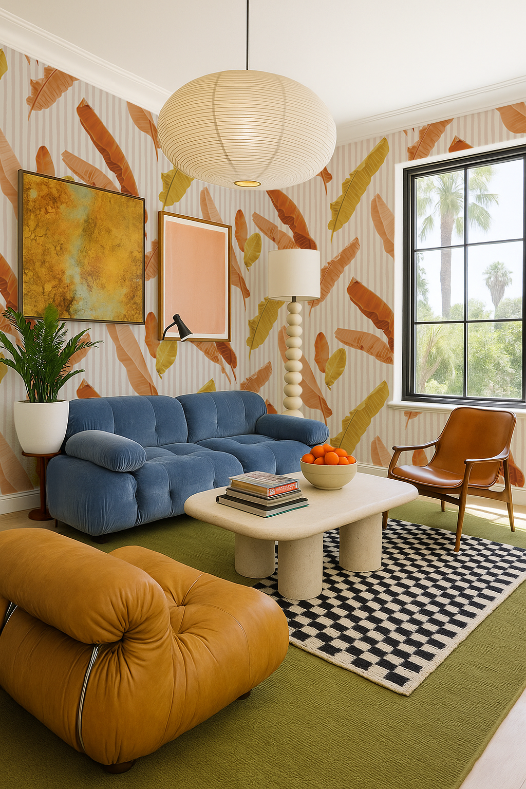 Banana Cabana Wallpaper, rust and mustard - Tampa Home & Garden Store