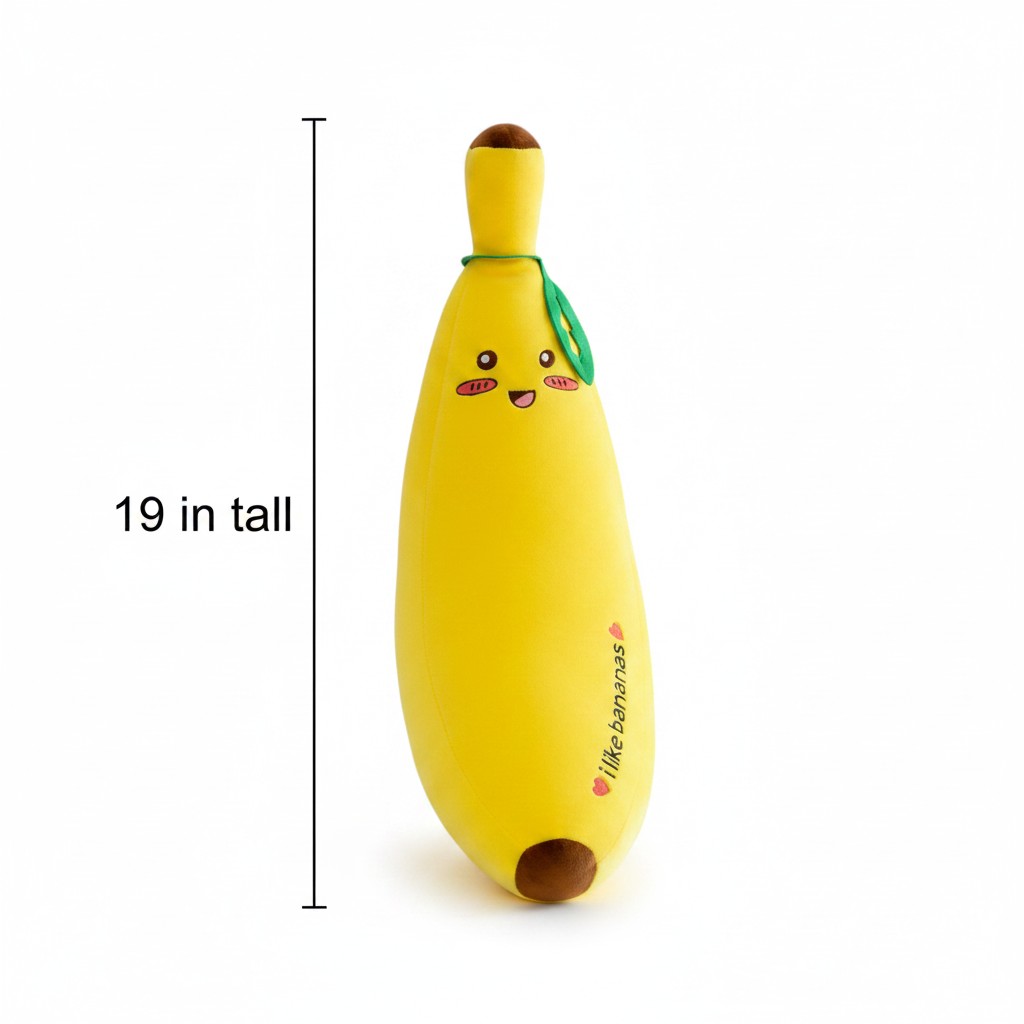 Smiley Banana Stuffed Animal yellow banana plush by Shaketea, 19 in tall with green ribbon on Tampa Home & Garden Store