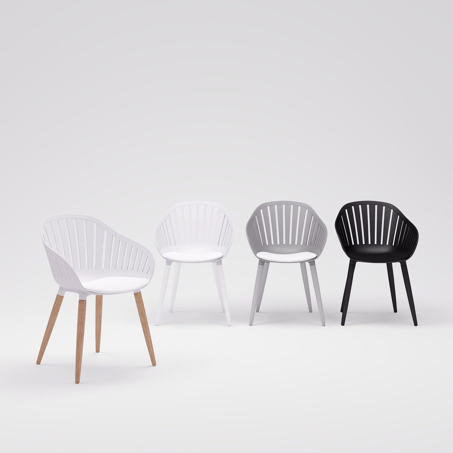 Nassau Resin and Aluminum Chairs set: white, gray, and black outdoor dining chairs (5) on Tampa Home & Garden Store