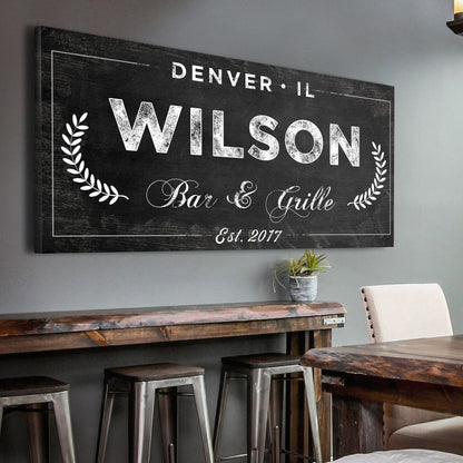 Bar and Grill Sign IV canvas by Tailored Canvases with chalkboard finish and white lettering on Tampa Home & Garden Store