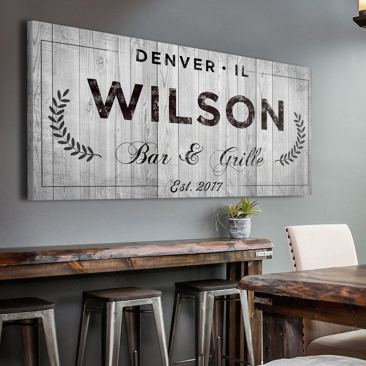 Bar and Grill Sign IV canvas with distressed gray wood background Tailored Canvases on Tampa Home & Garden Store