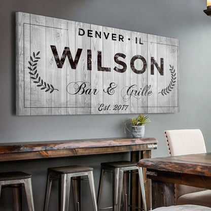 Bar and Grill Sign IV canvas with distressed gray wood background Tailored Canvases on Tampa Home & Garden Store