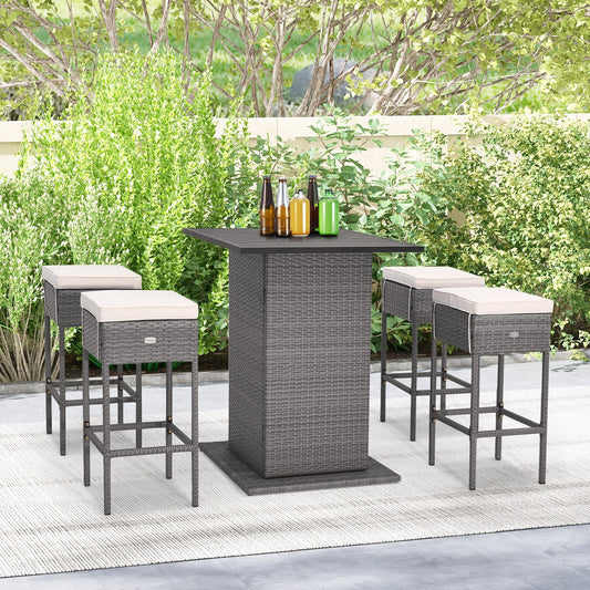 5 Pieces Outdoor Wicker Bar Table Set with Hidden Storage Shelves-White - Tampa Home & Garden Store