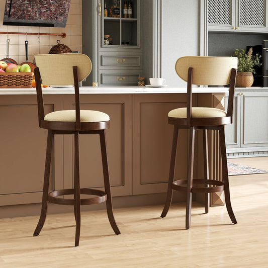 30.5 Inch Bar Height Chairs Set of 2 Swivel High Barstool with Padded Seat and Backrest-Brown - Tampa Home & Garden Store