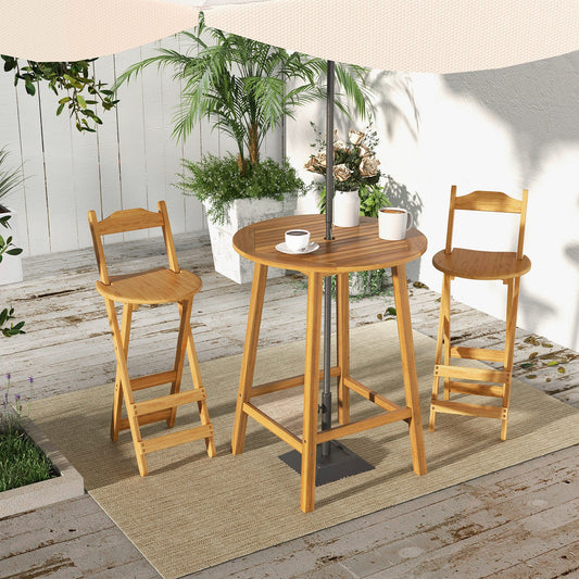 Bar Height Table with Umbrella Hole and Slatted Tabletop for Outdoors - Tampa Home & Garden Store