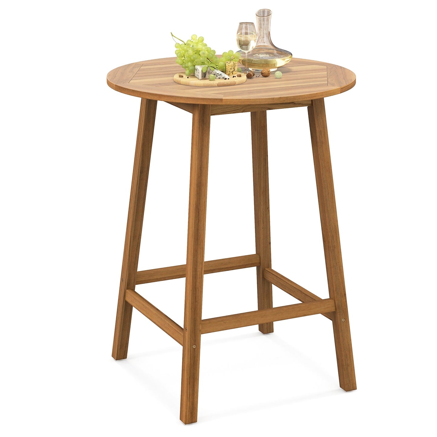 Bar Height Table with Umbrella Hole and Slatted Tabletop for Outdoors