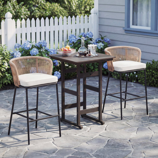 Bar Height Woven Rope Patio Chairs Set of 2-White - Tampa Home & Garden Store