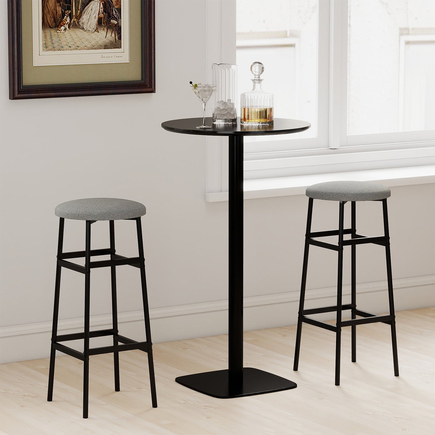Bar Stools Set of 2 with Sturdy Metal Frame and Footrest