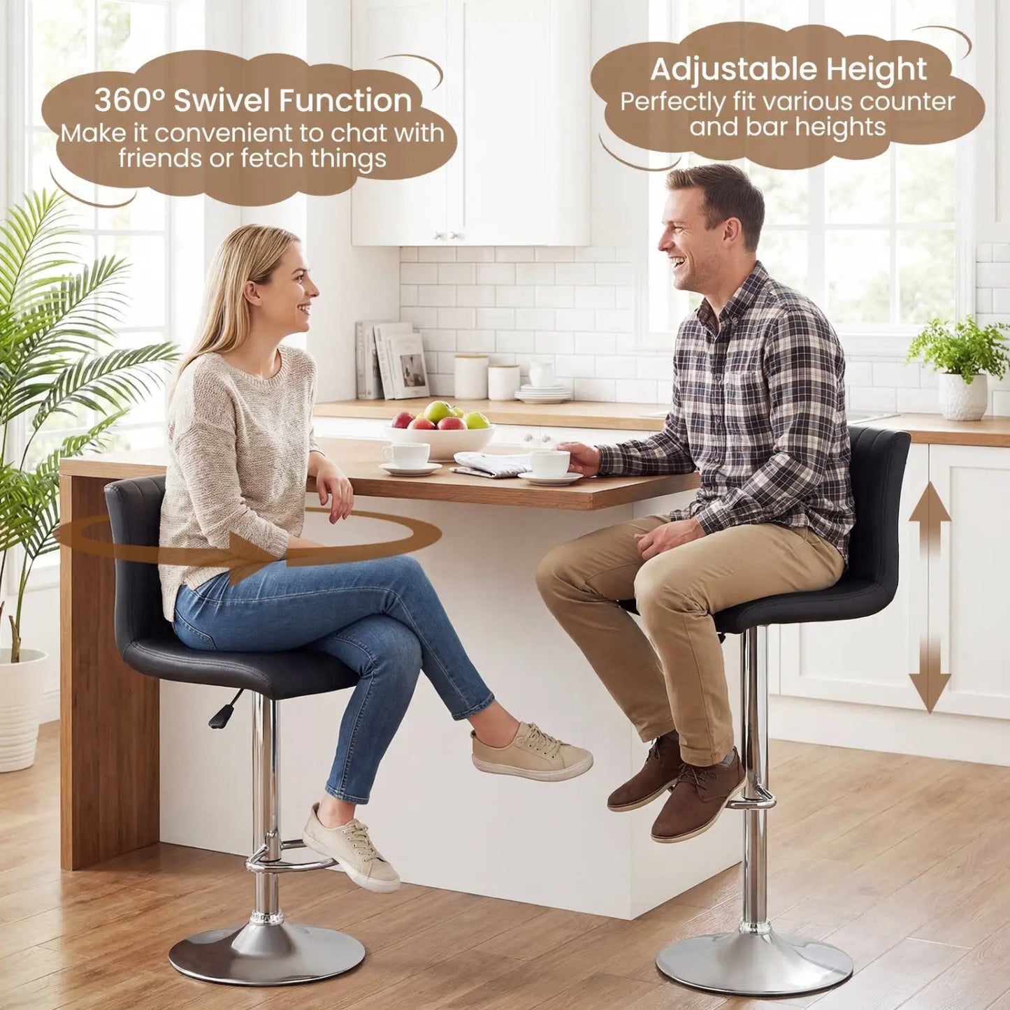 Bar Stools Set of 2 Adjustable Swivel Bar Stools