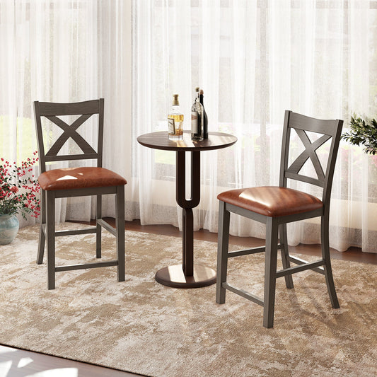 Bar Stools Set of 2 with Cross Back and Faux Leather Upholstered Seat-Gray - Tampa Home & Garden Store