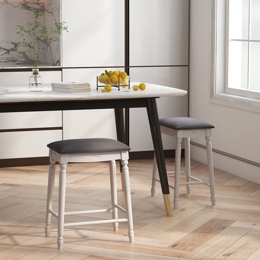 Bar stools set of 2 with padded gray seats and white turned legs on Tampa Home & Garden Store