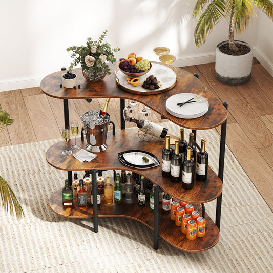 3-Tier Liquor Bar Table with Stemware Racks and Storage Shelves-Rustic Brown - Tampa Home & Garden Store