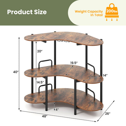 3-Tier Liquor Bar Table with Stemware Racks and Storage Shelves-Rustic Brown