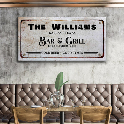 Bar and Grill Sign VII canvas by Tailored Canvases; distressed vintage look with bold black type on Tampa Home & Garden Store