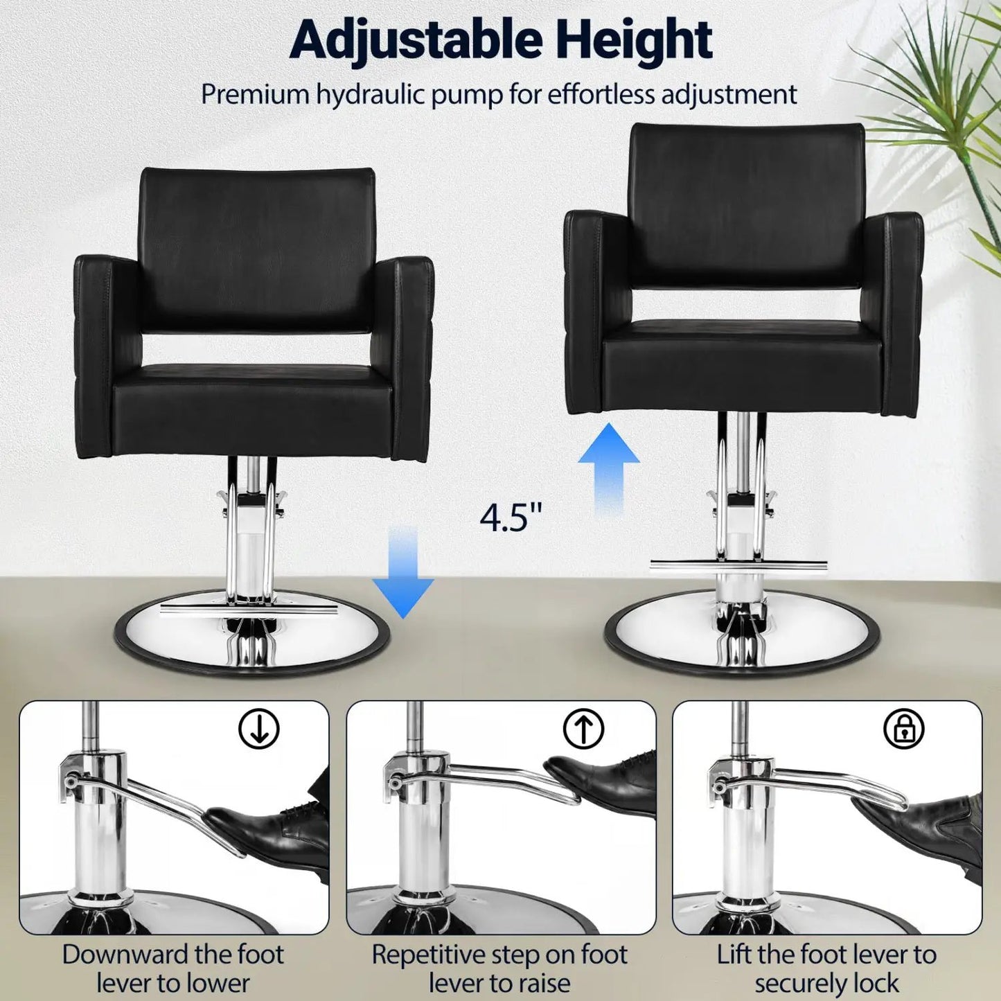 Hydraulic Salon Chair with Adjustable Height & 360° Swivel