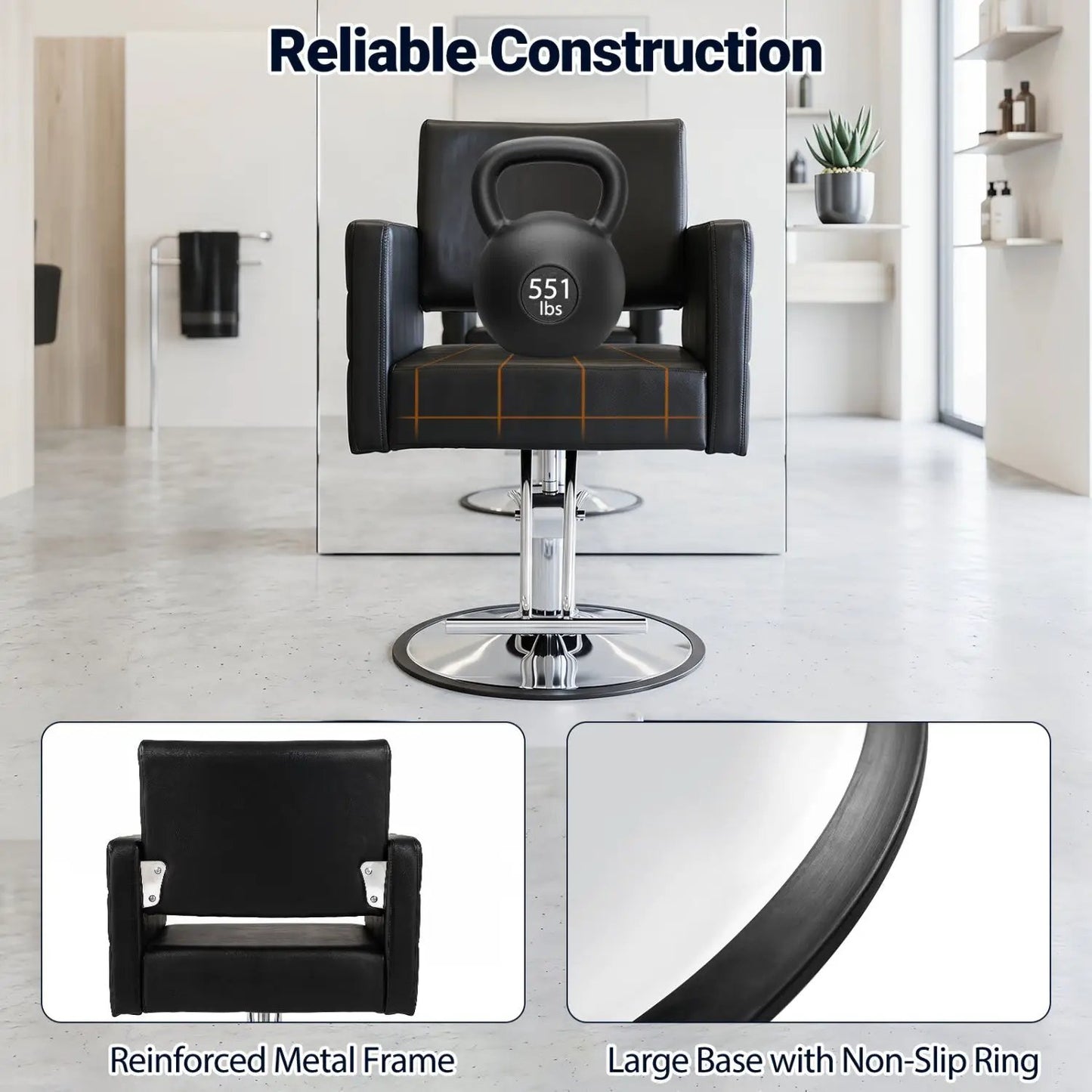 Hydraulic Salon Chair with Adjustable Height & 360° Swivel
