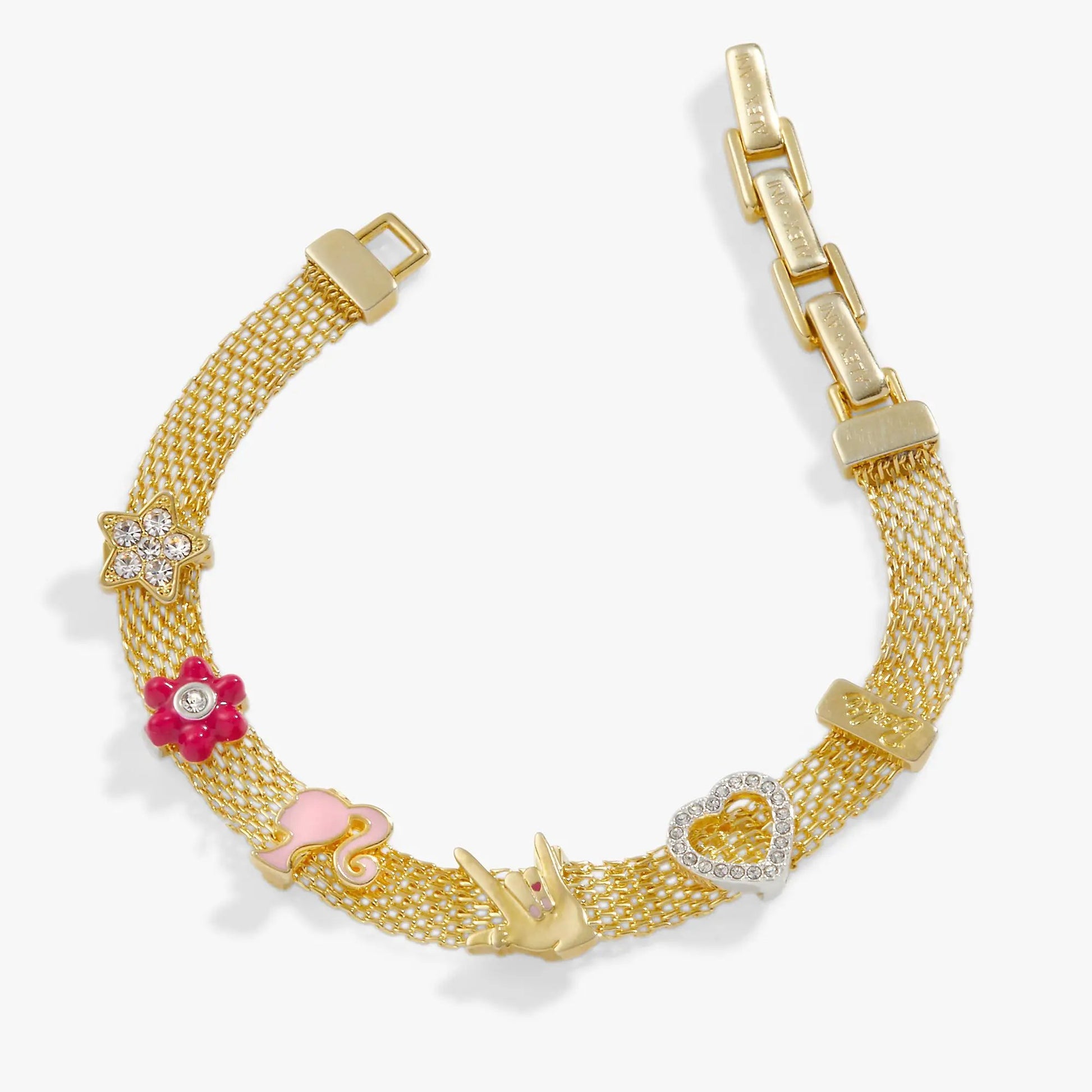Barbie Multicharm Mesh Chain Bracelet gold tone with crystal star charms ALEX AND ANI on Tampa Home & Garden Store