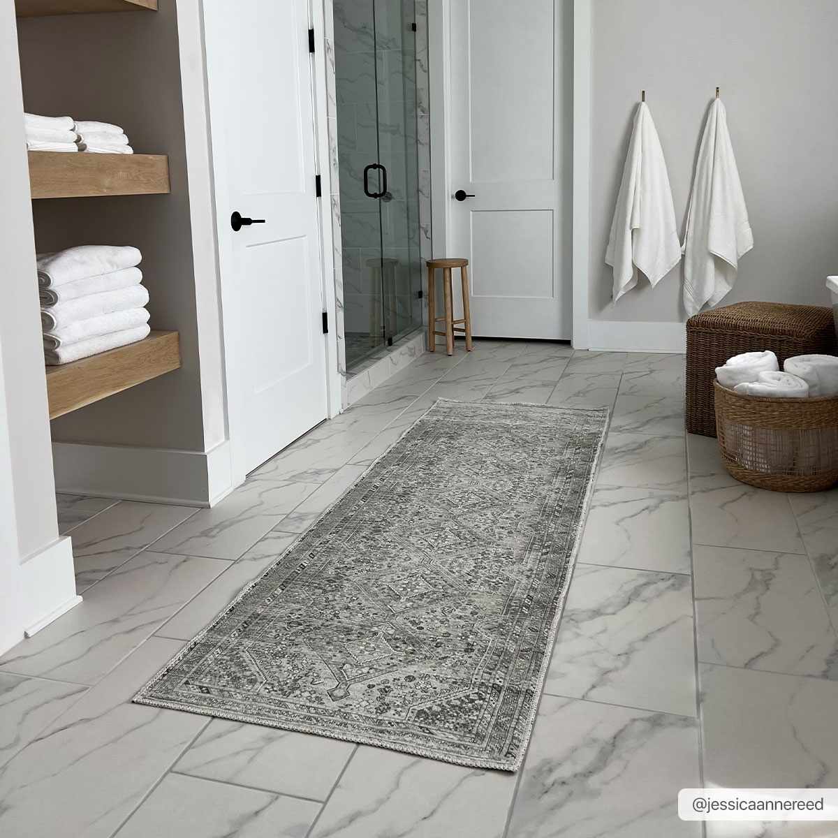 Barny Sage flat-pile washable rug runner in gray-sage with subtle border Boutique Rugs on Tampa Home & Garden Store