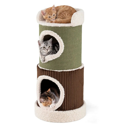 Barrel Cat House With Top Perch and Double Condos