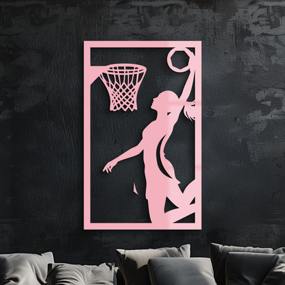 Basketball Girl Silhouette Metal Wall Art – Modern Pink Home Decor - KAFGP184 - Tampa Home & Garden Store