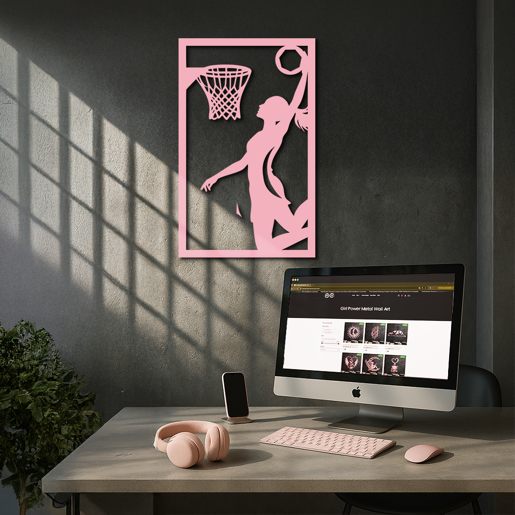 Basketball Girl Silhouette Metal Wall Art – Modern Pink Home Decor - KAFGP184 - Tampa Home & Garden Store