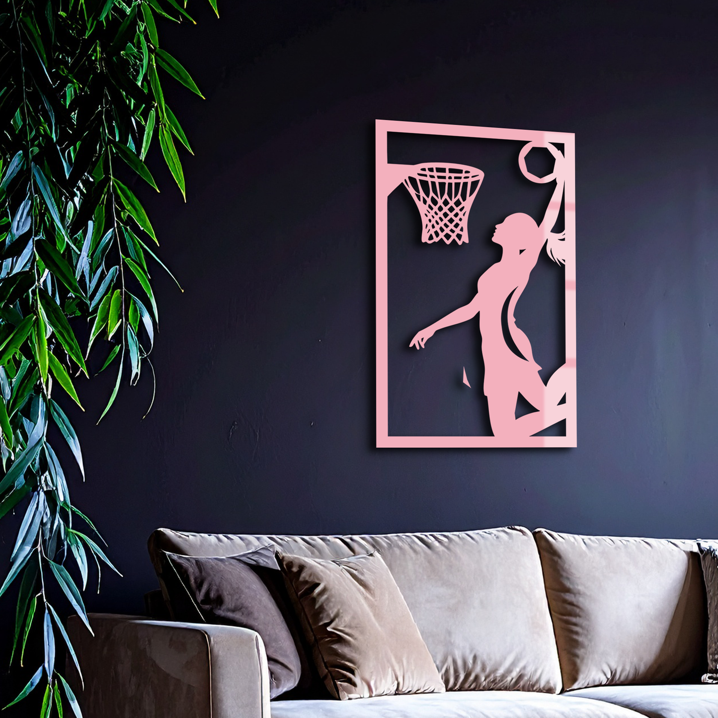 Basketball Girl Silhouette Metal Wall Art – Modern Pink Home Decor - KAFGP184 - Tampa Home & Garden Store