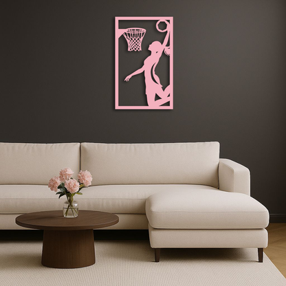 Basketball Girl Silhouette Metal Wall Art – Modern Pink Home Decor - KAFGP184 - Tampa Home & Garden Store