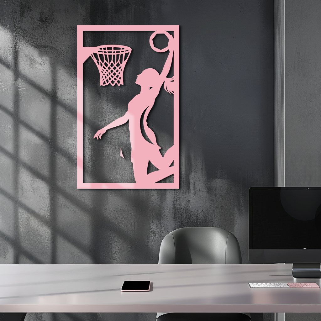 Basketball Girl Silhouette Metal Wall Art – Modern Pink Home Decor - KAFGP184 - Tampa Home & Garden Store