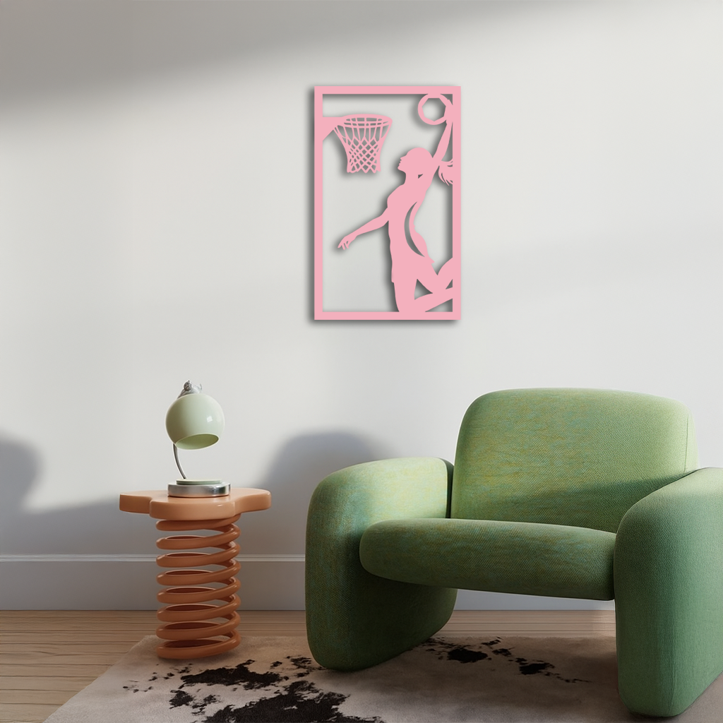 Basketball Girl Silhouette Metal Wall Art – Modern Pink Home Decor - KAFGP184 - Tampa Home & Garden Store