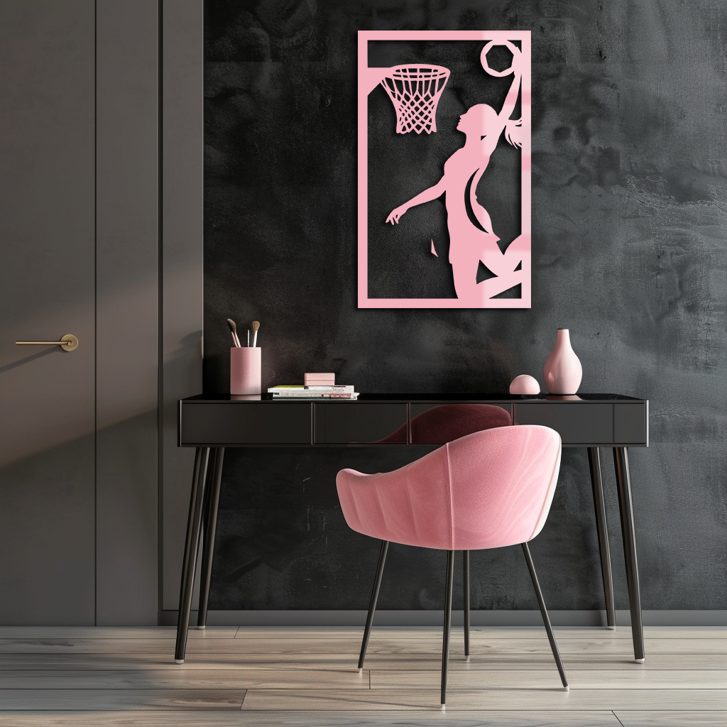 Basketball Girl Silhouette Metal Wall Art – Modern Pink Home Decor - KAFGP184 - Tampa Home & Garden Store