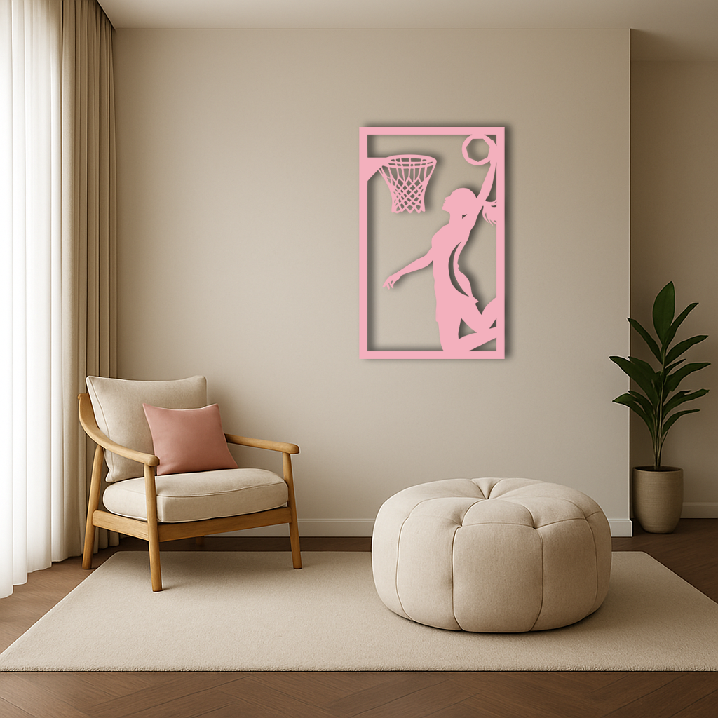 Basketball Girl Silhouette Metal Wall Art – Modern Pink Home Decor - KAFGP184 - Tampa Home & Garden Store