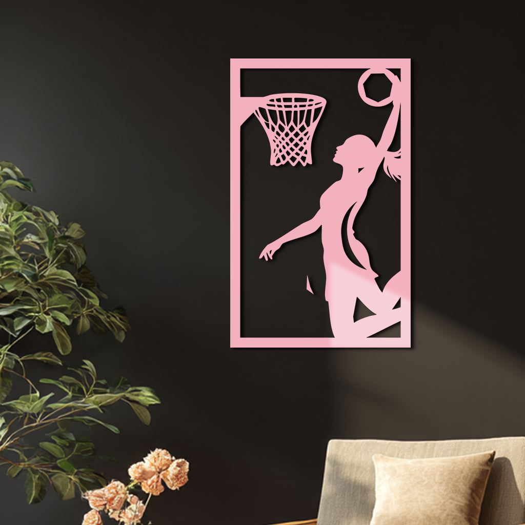 Basketball Girl Silhouette Metal Wall Art – Modern Pink Home Decor - KAFGP184 - Tampa Home & Garden Store