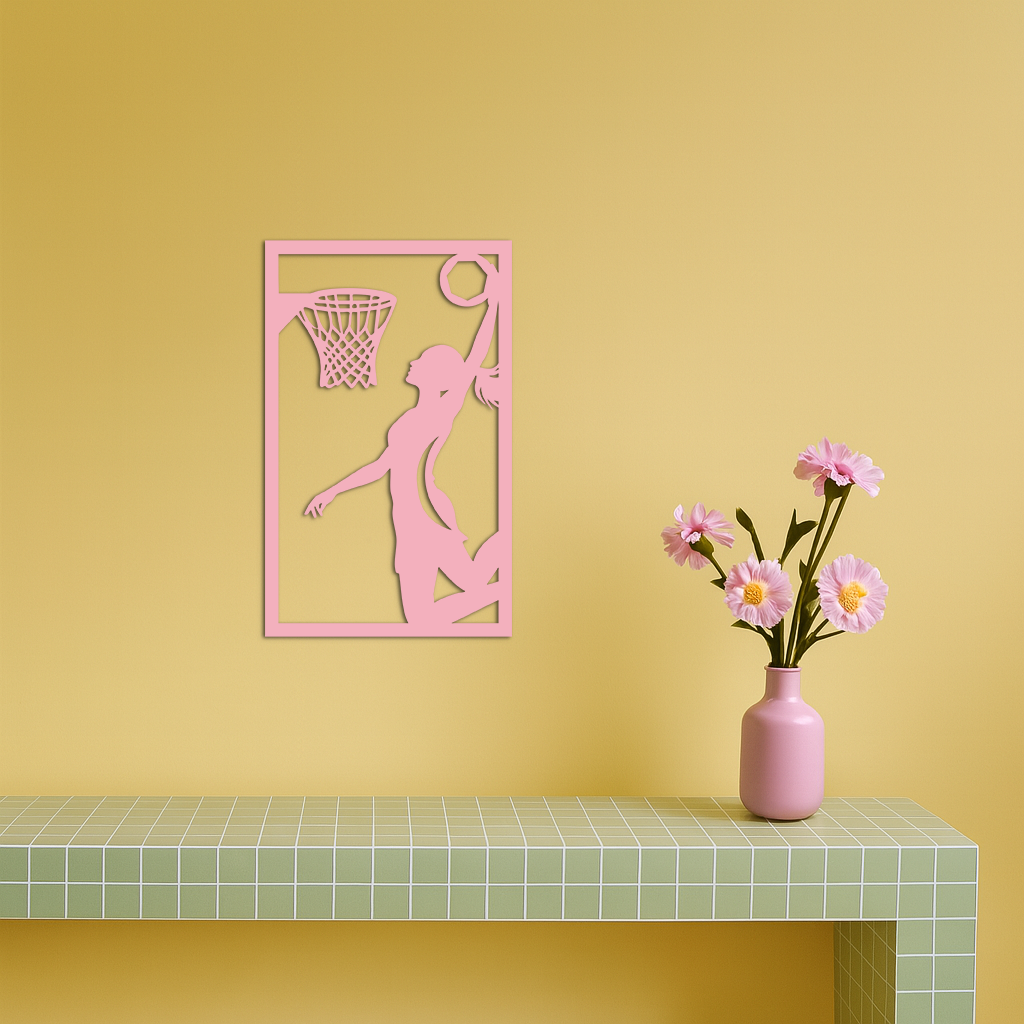 Basketball Girl Silhouette Metal Wall Art – Modern Pink Home Decor - KAFGP184 - Tampa Home & Garden Store