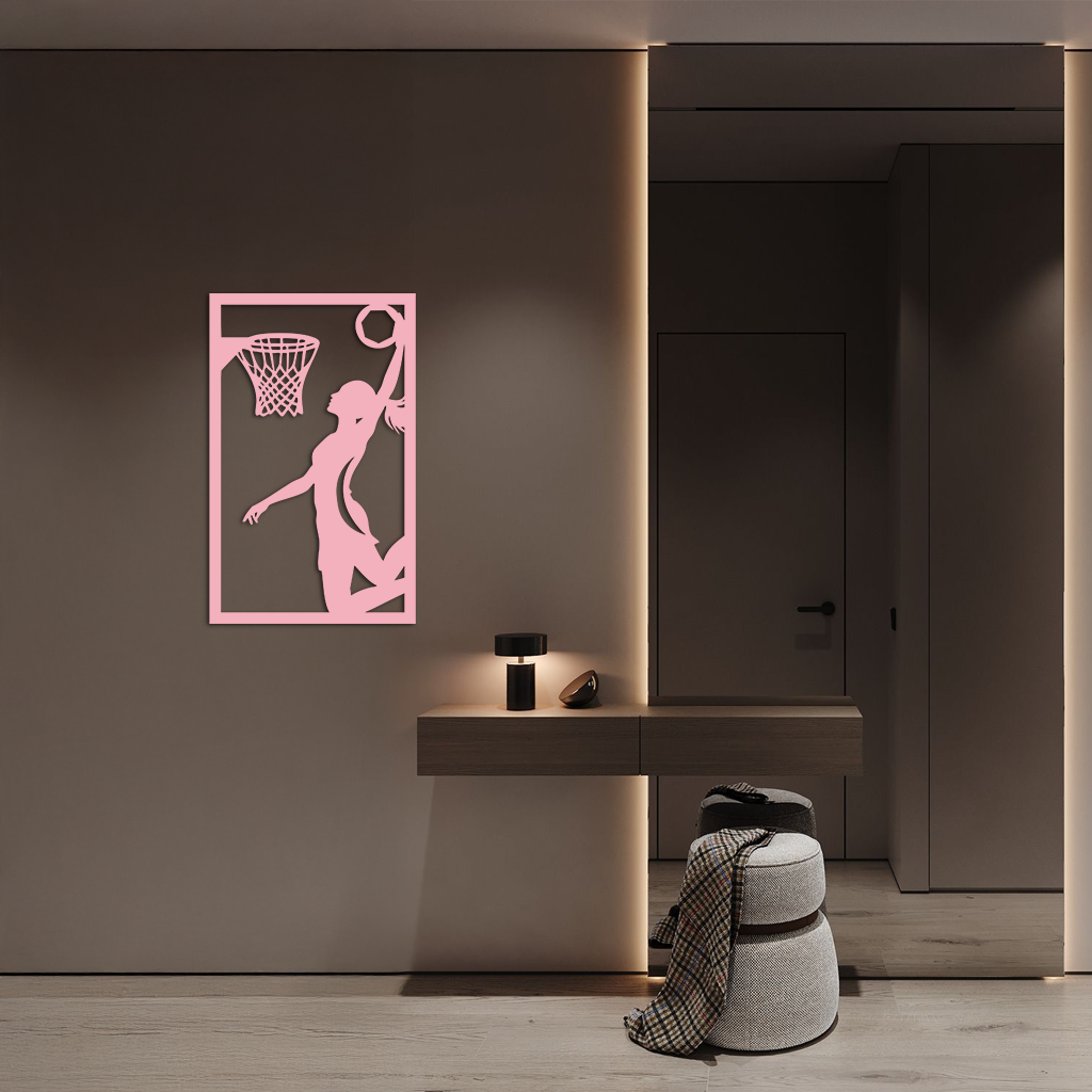 Basketball Girl Silhouette Metal Wall Art – Modern Pink Home Decor - KAFGP184 - Tampa Home & Garden Store