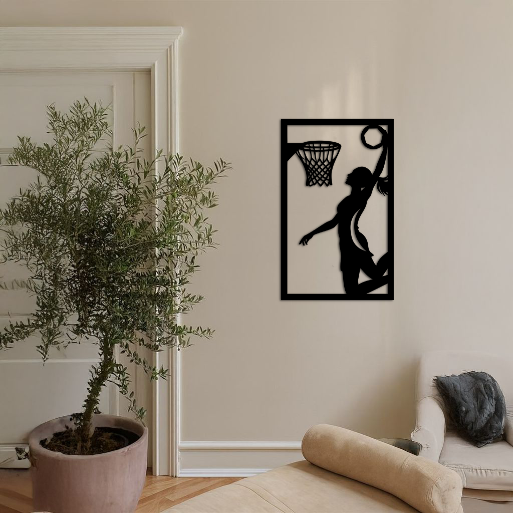 Basketball Girl Silhouette Metal Wall Art – Modern Pink Home Decor - KAFGP184 - Tampa Home & Garden Store