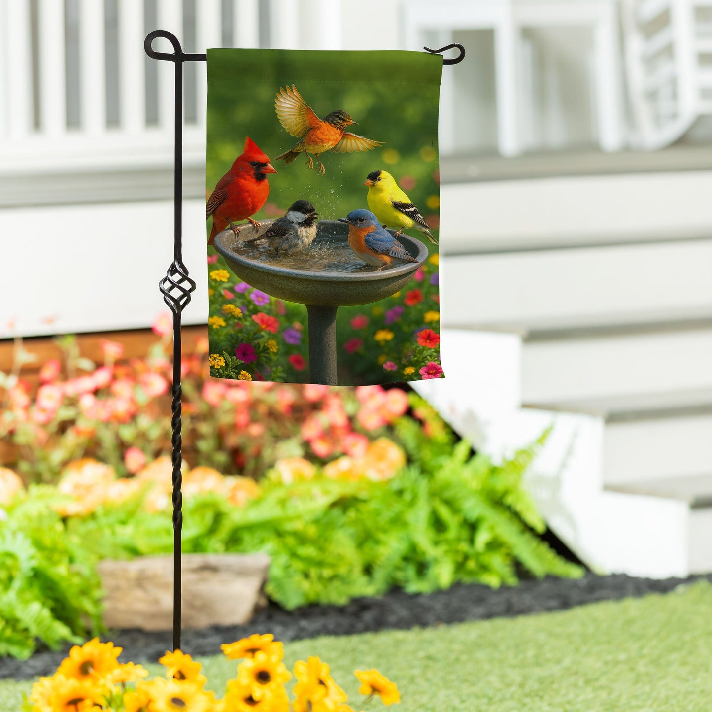 Bathing Birds Suede Garden Flag - Tampa Home & Garden Store