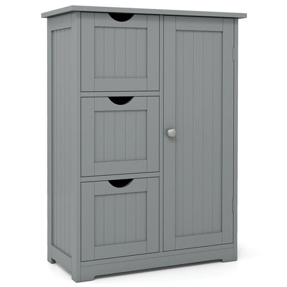 Armario de suelo para baño, armario de almacenamiento lateral con 3 cajones y 1 compartimento - Negro
