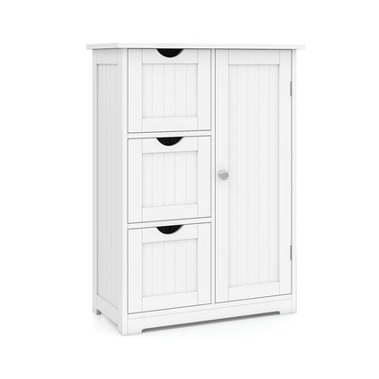 Armario de suelo para baño, armario de almacenamiento lateral con 3 cajones y 1 compartimento - Negro