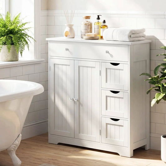 Bathroom Floor Cabinet DirectDeals with 4 Drawers and 2 Doors in white on Tampa Home & Garden Store