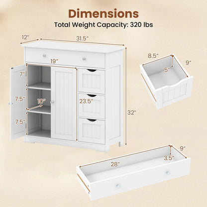 Bathroom Floor Cabinet with 4 Drawers and 2 Doors
