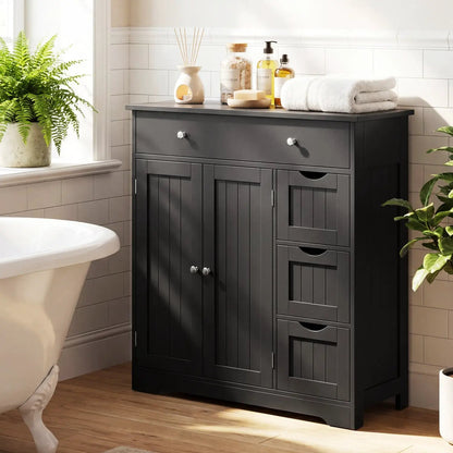 Bathroom Floor Cabinet with 4 Drawers and 2 Doors