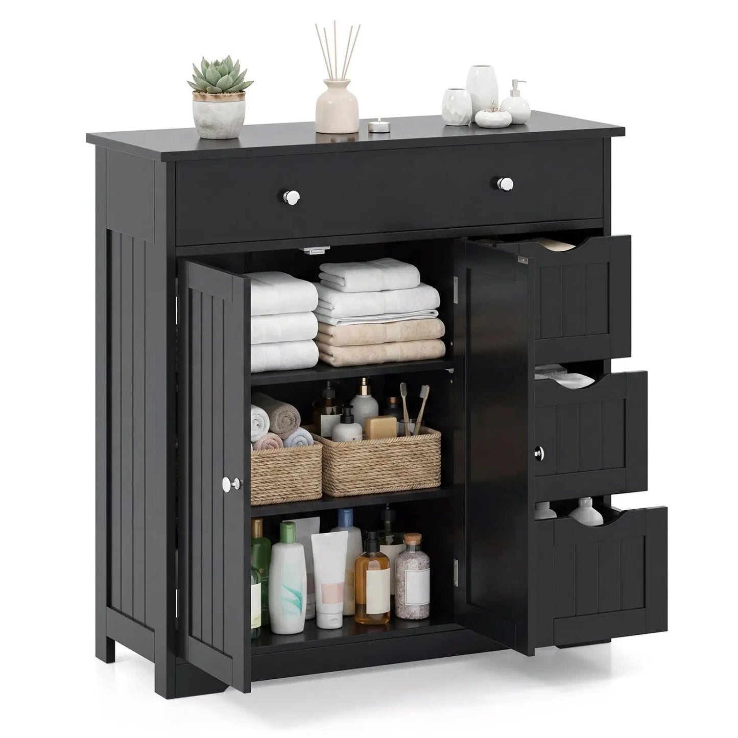 Bathroom Floor Cabinet with 4 Drawers and 2 Doors