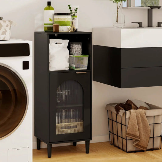 Bathroom Cabinet DirectDeals with adjustable shelf and glass door, black finish on Tampa Home & Garden Store