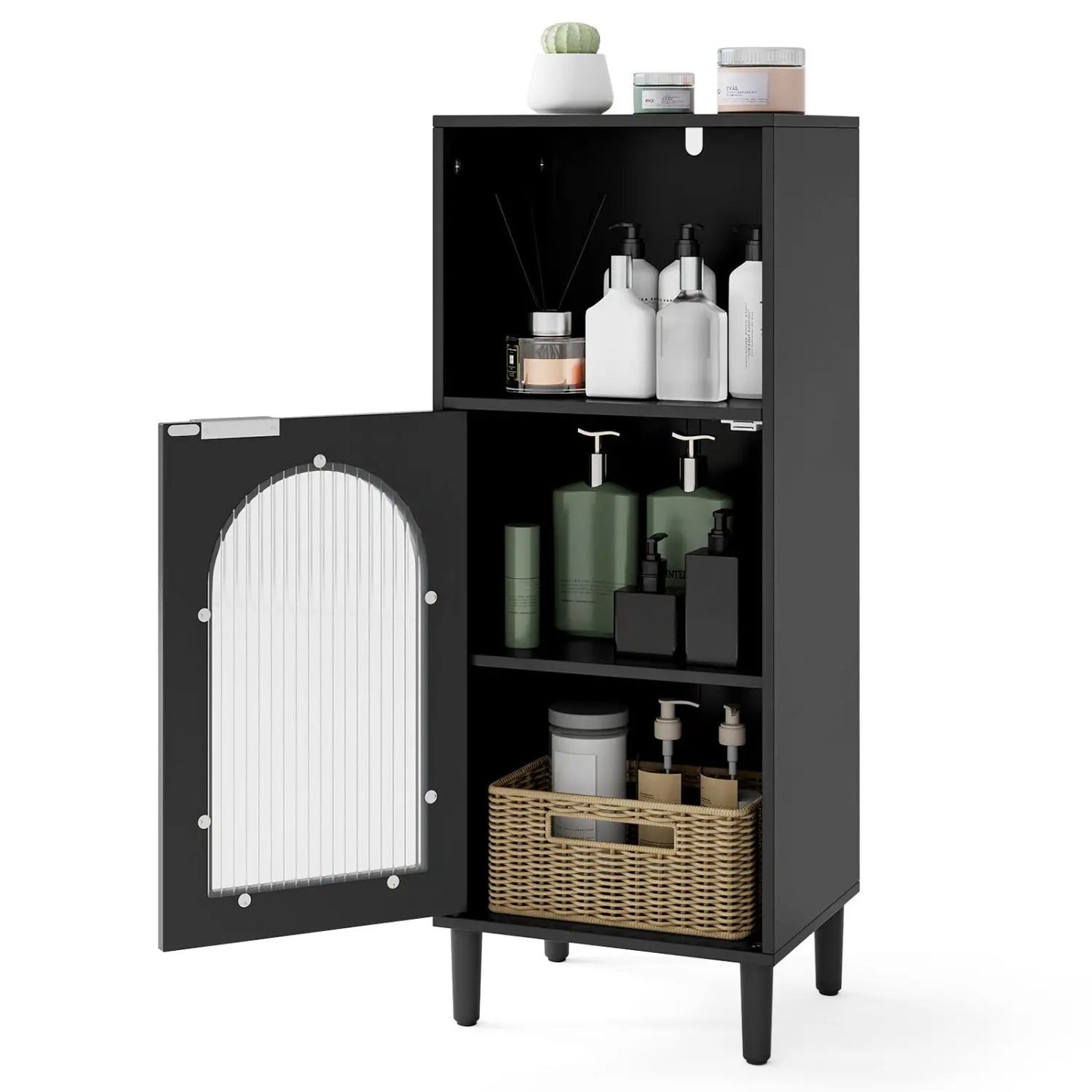 Bathroom Floor Cabinet With Glass Door Adjustable
