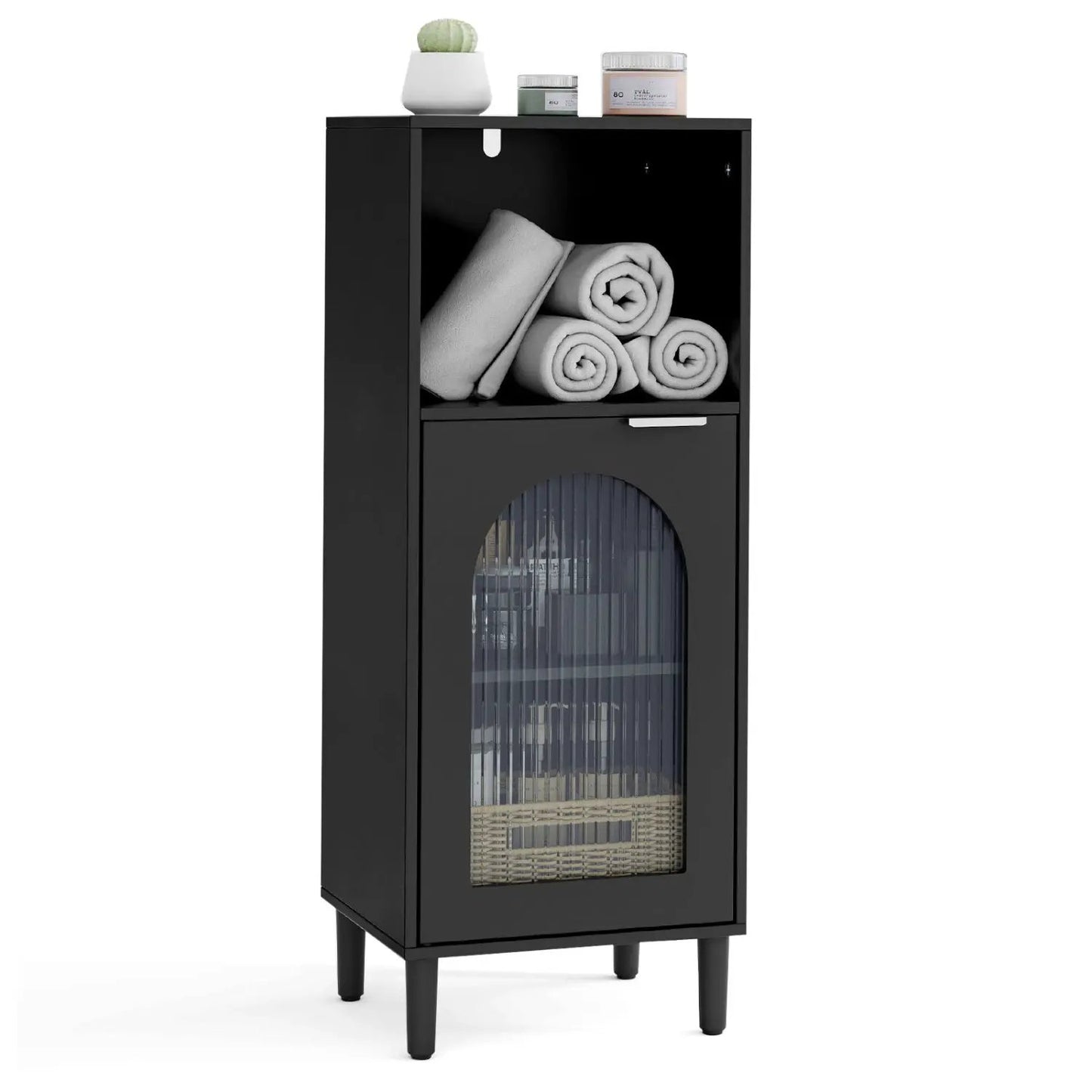 Bathroom Floor Cabinet With Glass Door Adjustable